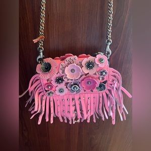 NWOT Coach Pink Studded Wild Tea Rose Fringe Dinky Cross Body Bag